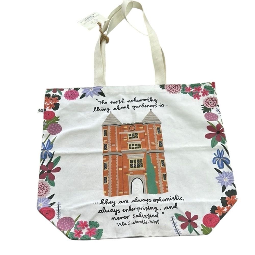 Floral Canvas Tote Bag for gardeners with Inspirational Quote nwt